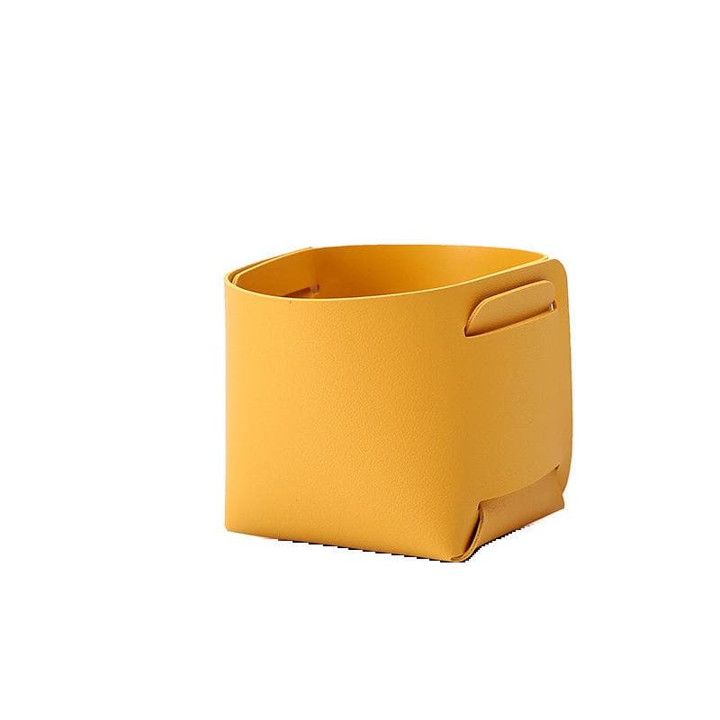 Nordic Makeup Leather Storage Pen Holder Desktop Sundry Collapsible Remote Control Sundry Bucket Storage Box yellow
