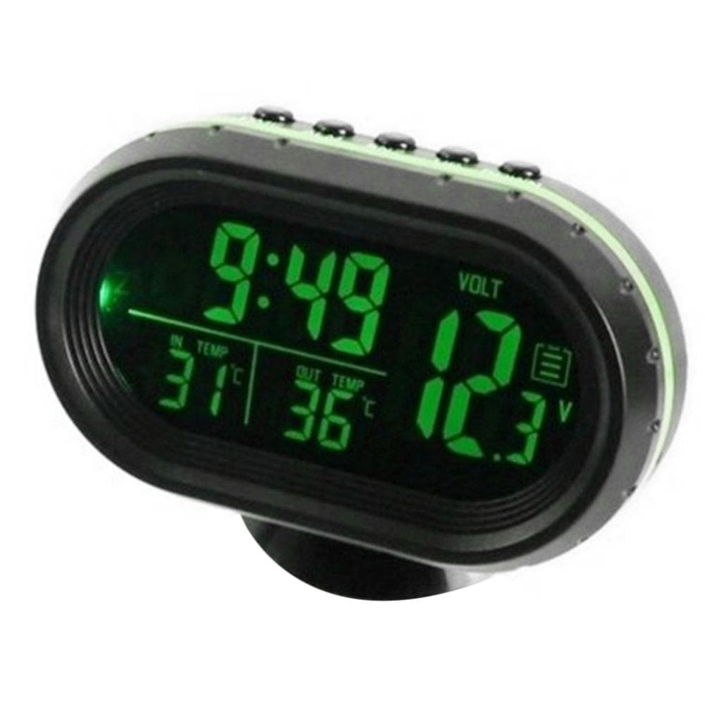 Car Thermometer Digital Clock DC 12V Automobile Clock LED Lighted Auto Dual Temperature Gauge green
