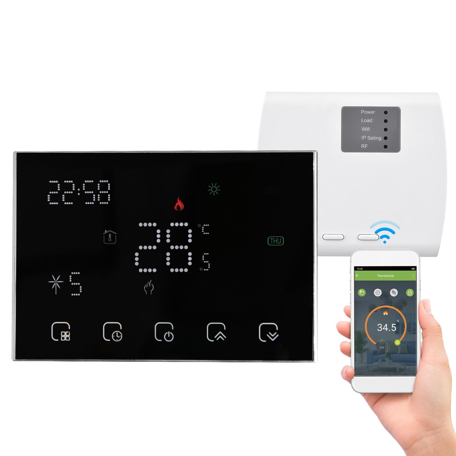 Programmable Smart Digital Thermostat Room Temperature Controller with LED Touchscreen WiFi for electric heating with WiFi black