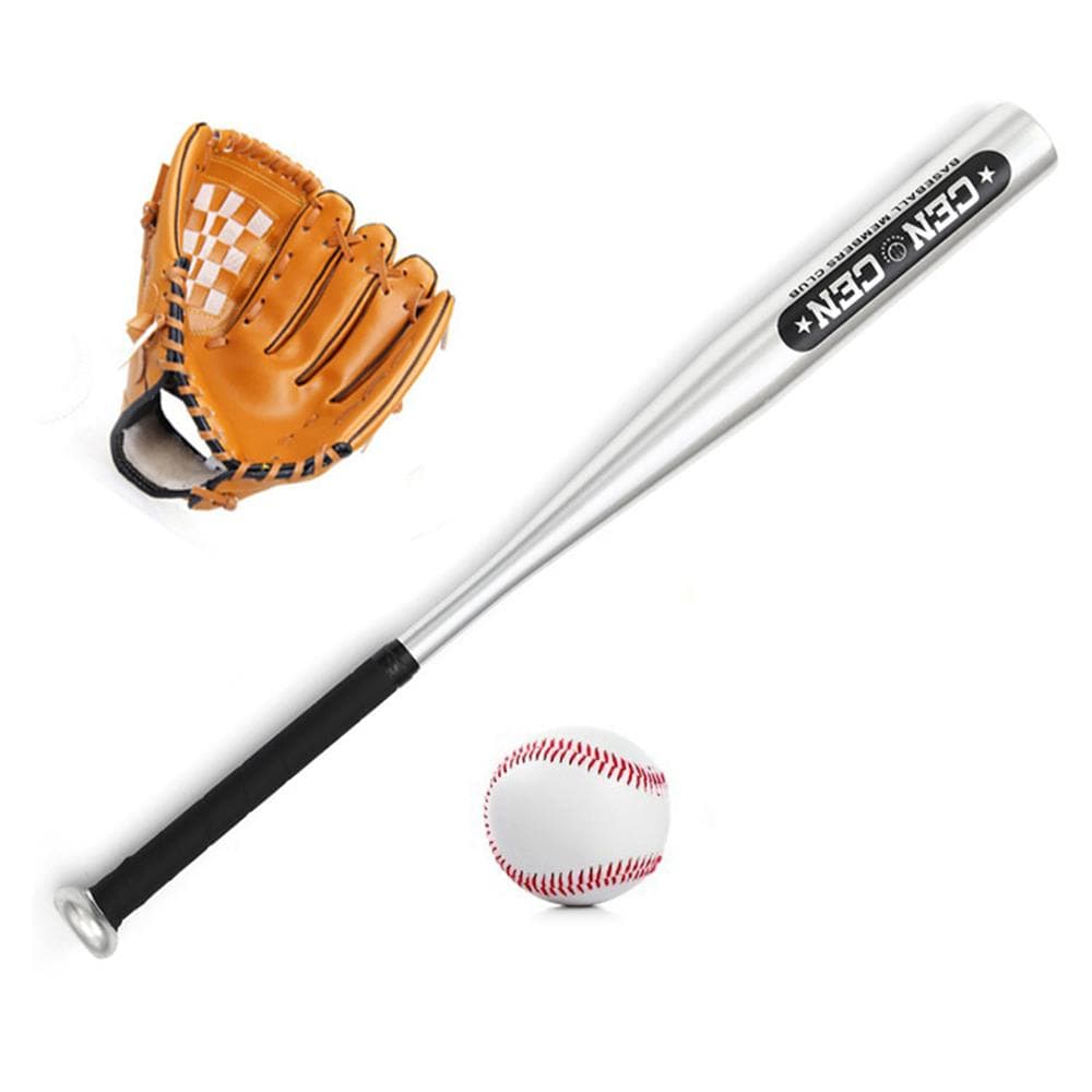 Baseball Balls Set Baseball Bat+Baseball+Baseball Gloves 25in Aluminum Alloy Baseball Bat 10.5in brown