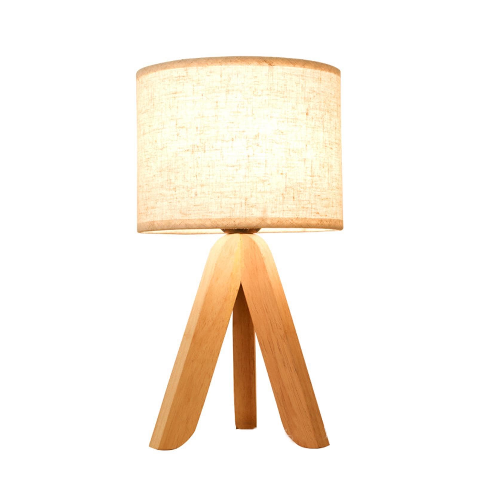 LED Wooden Bedside Lamp Tripod Table Lamp Vintage White Linen Lampshade for Bedroom Living Room E27 EU Plug beige
