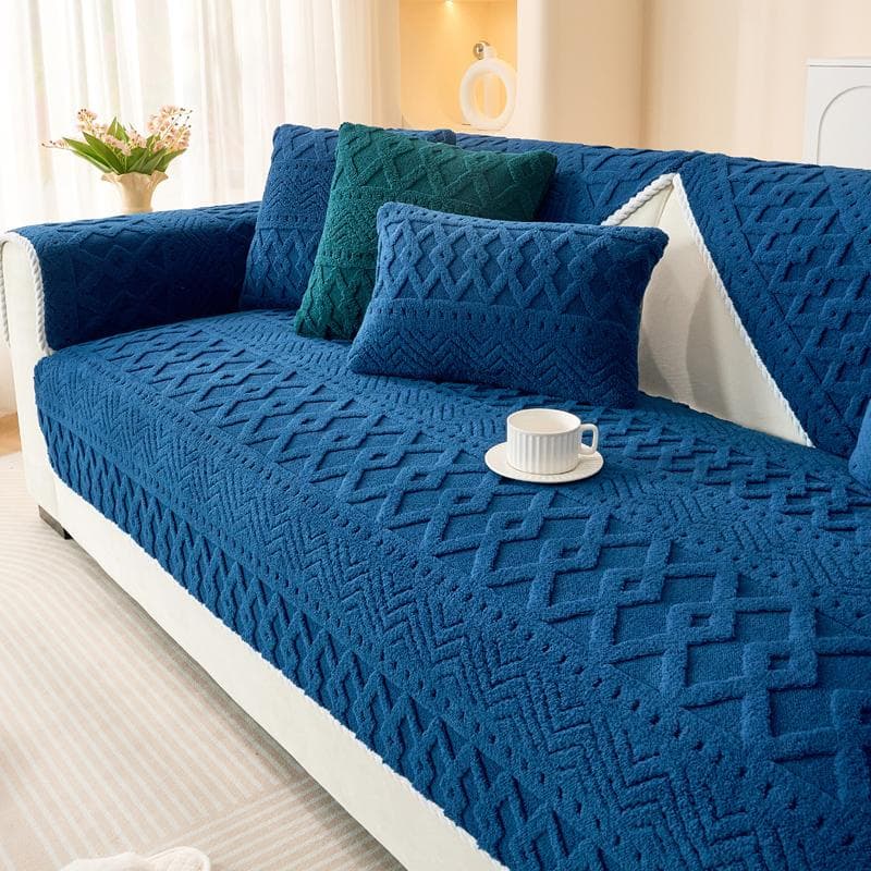 Soft Winter Warm Plush Sofa Covers Slipcovers Sofa Towel Non-slip Couch Cover for Living Room 90x240cm dark blue