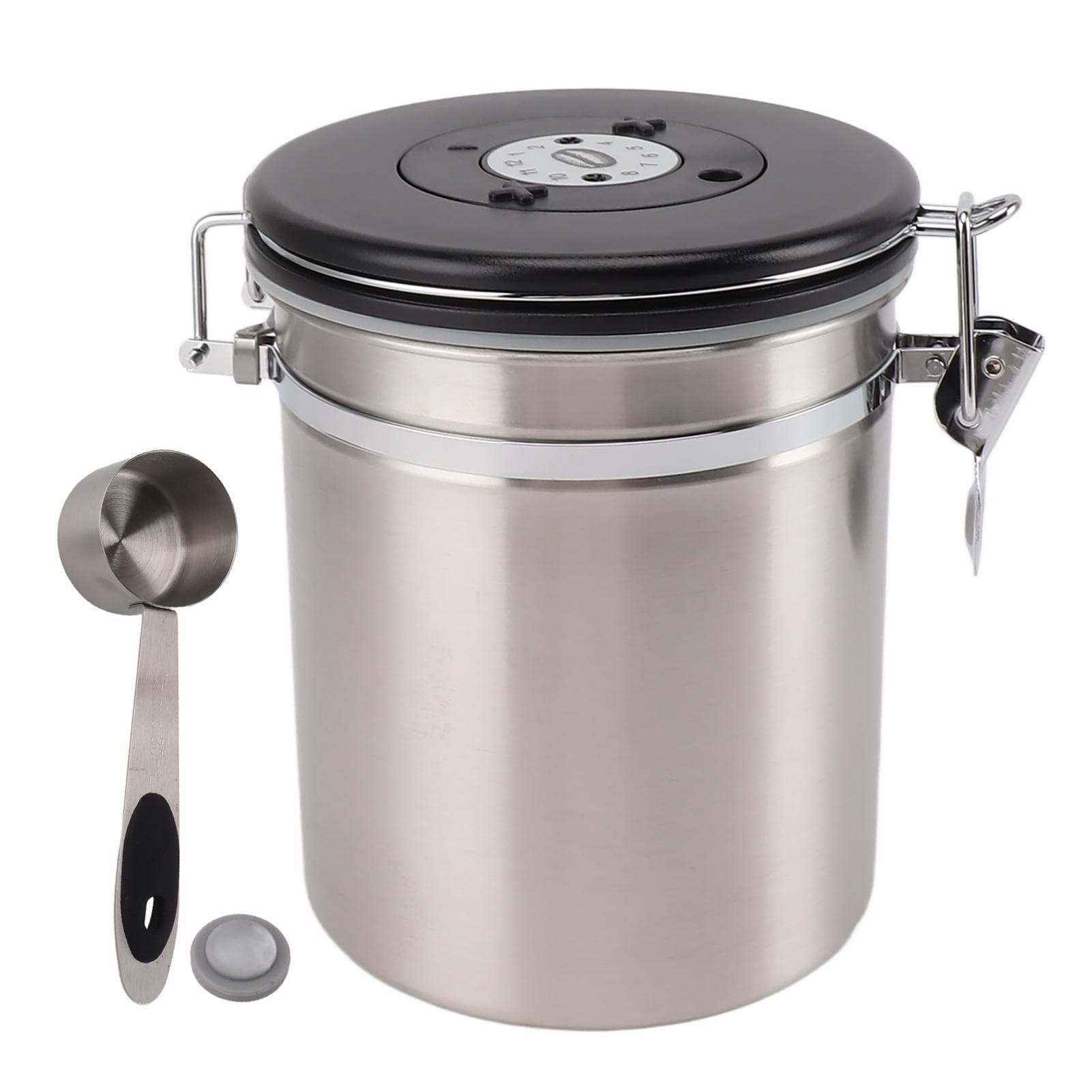 1.5L Coffee Canister Coffee Container with Scoop Date Tracker Stainless Steel Versatile Airtight Silver