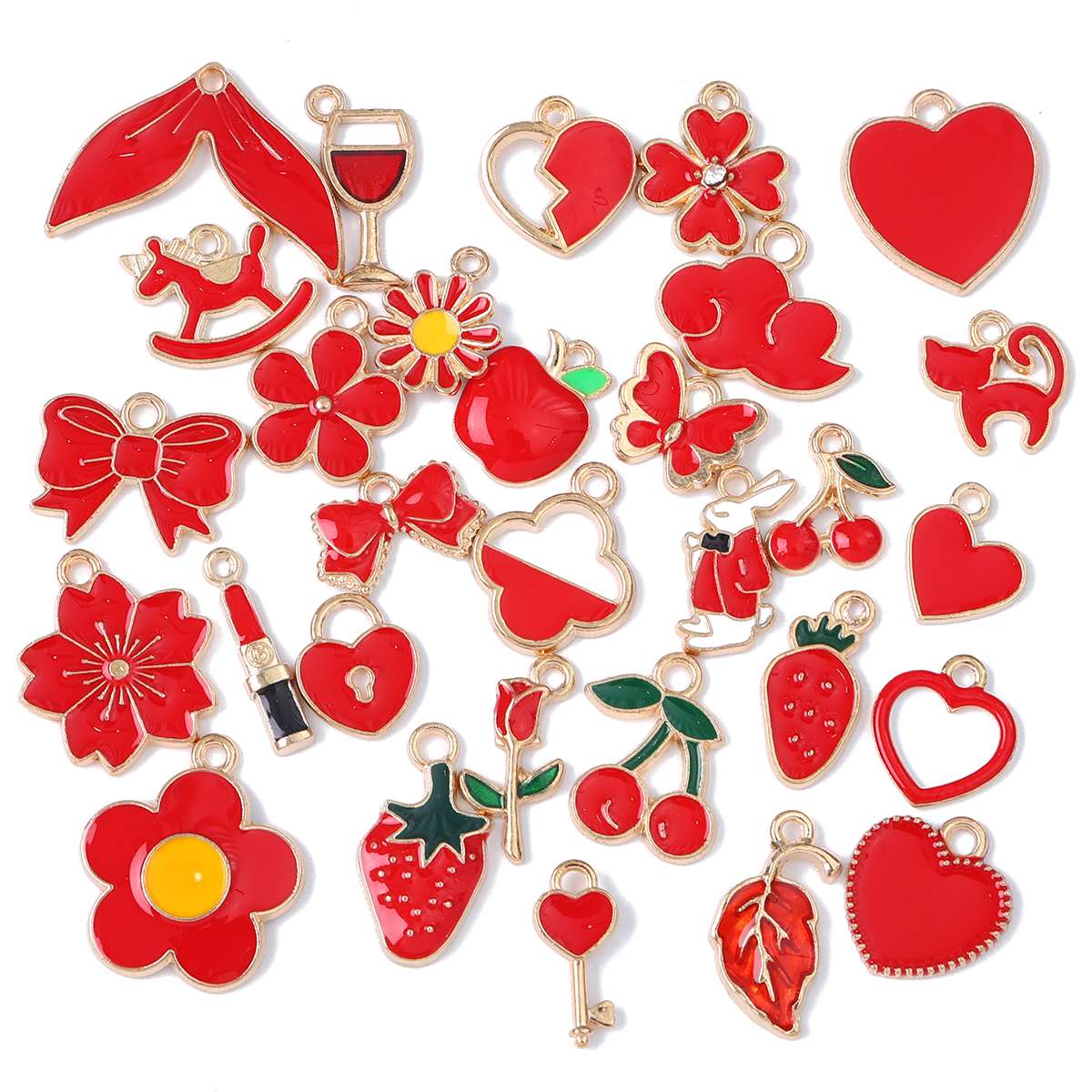 10Pcs Random Mix Alloy Drop Oil Charms Multicolor Animals Flower Pendant Beads For Bracelets Earrings Making DIY Fashion Women Jewelry Findings red