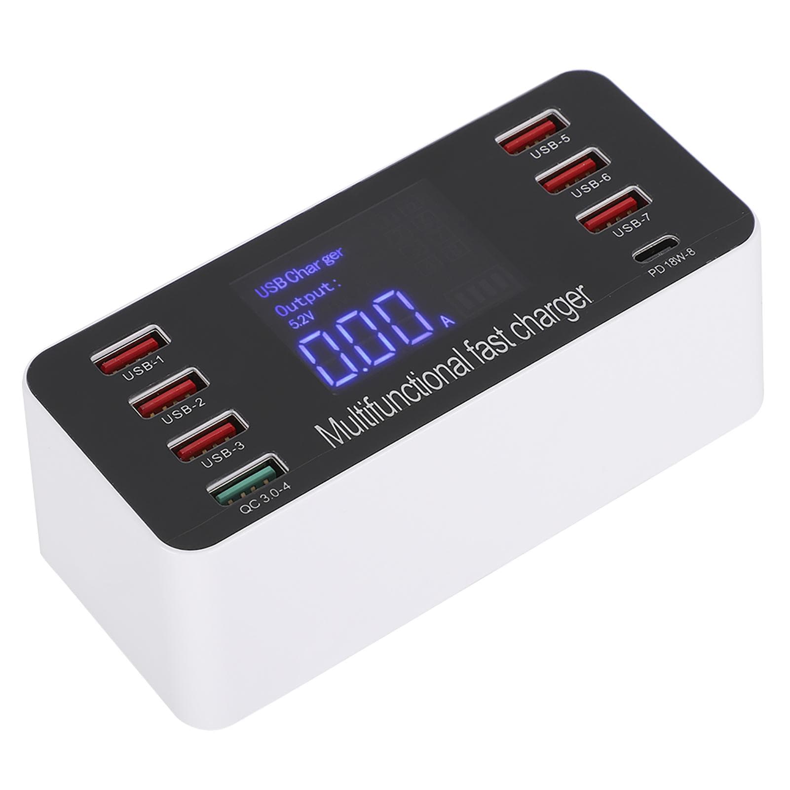 8-Ports Intelligent Charging Station LED Display Digital QC3.0 PD 60W AU PLUG