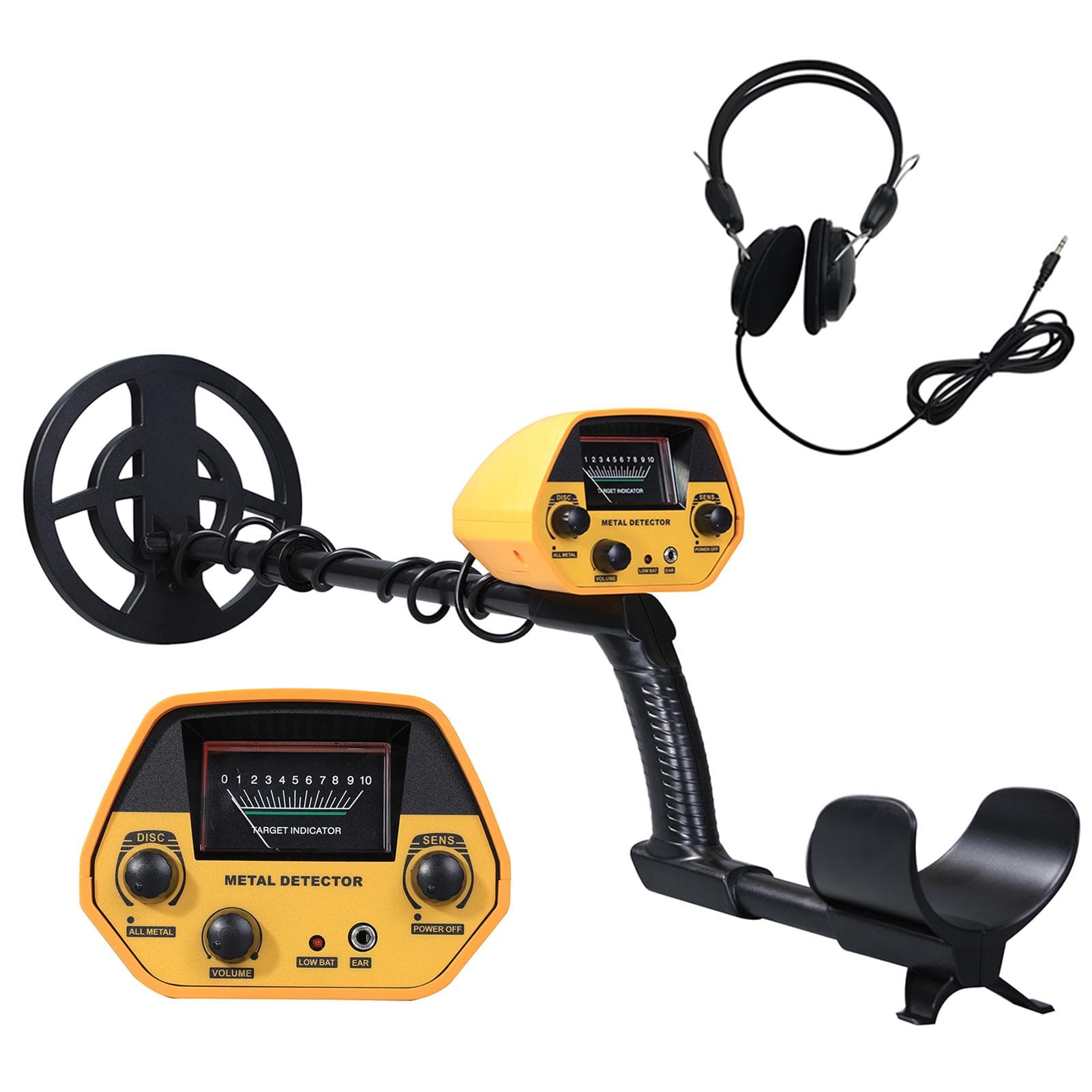Metal Detector High Accuracy Adjustable Stem 7 Inch Waterproof Coil All Metal & Disc Modes for with headphone