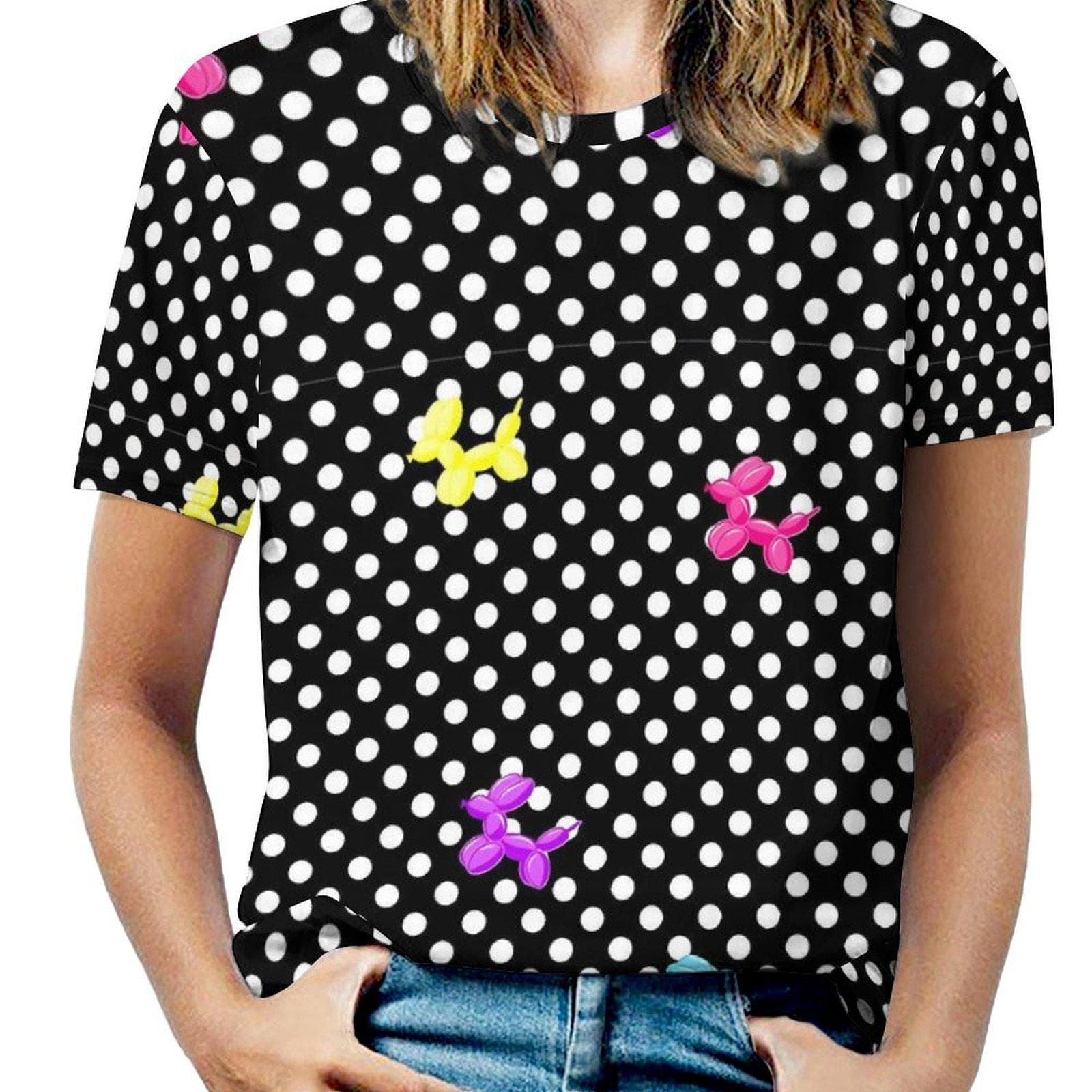 Black White Polka Dots T-Shirt O Neck Retro Print Oversized T Shirts Short Sleeve Street Style Tees Women Beach Design Tops 5XL