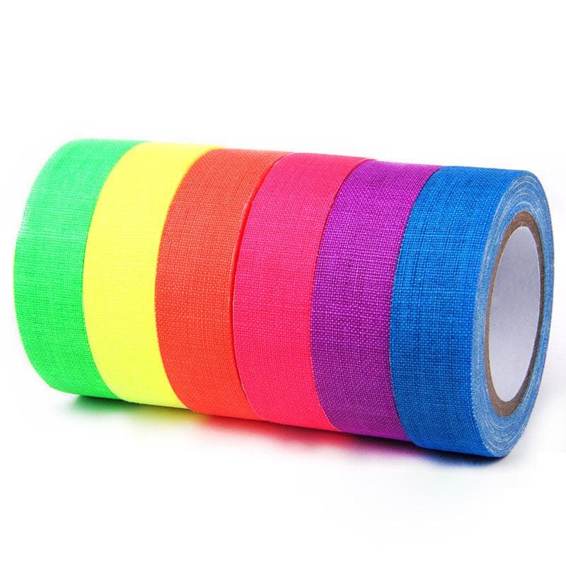 6 Rolls/Set UV Blacklight Glow In The Dark Tape - Fluorescent Cloth/Neon Gaffer Tape, Super Bright Fabric Glow Tape Party Supplies 6 Rolls/Set multicolour