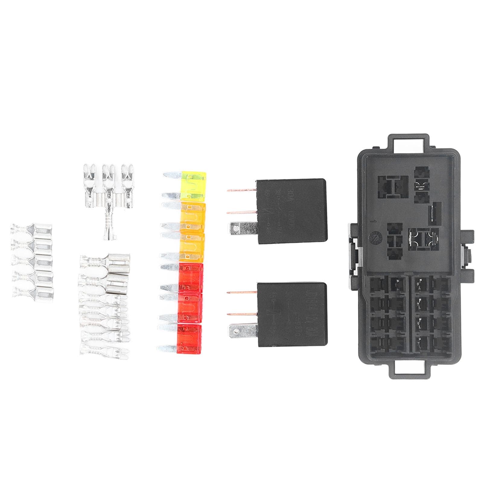 Fuse Relay Box with 2PCS 12VDC 30A 5 Pin Relays and 6PCS 5A 10A 20A Fuses for Car Boat