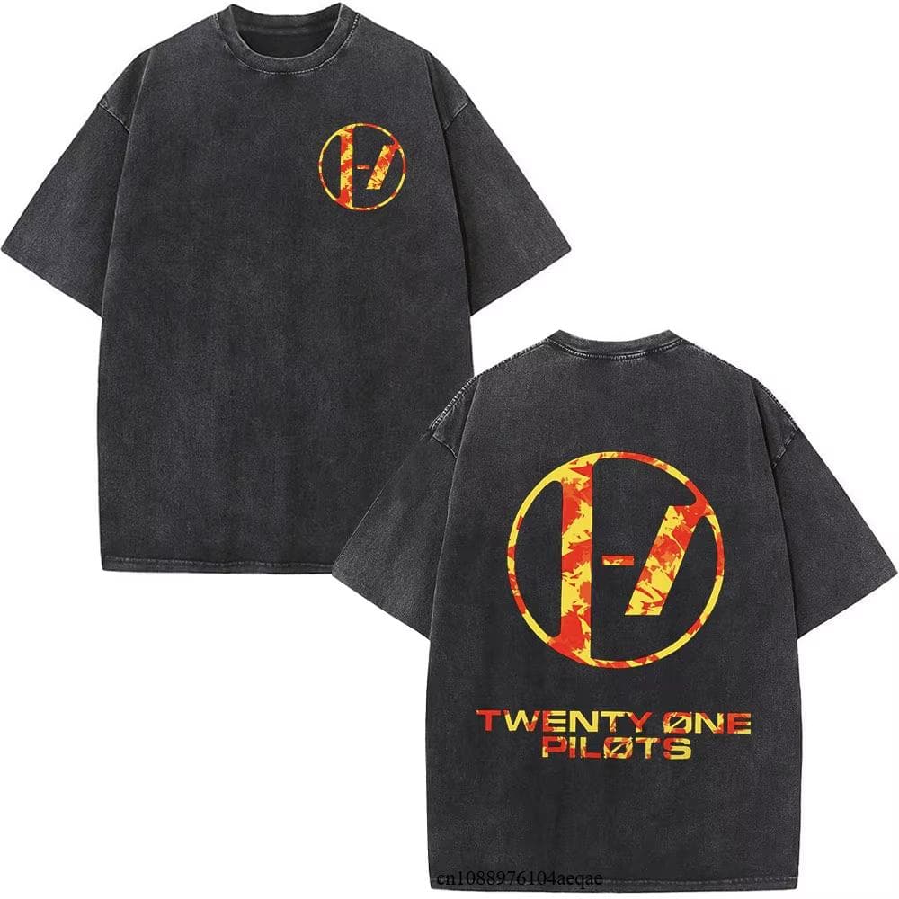 Vintage Rock Band Twenty One Pilots Washed T-shirt Men Women Cotton Casual Streetwear Tops Tee Short Sleeve Harajuku Y2k S