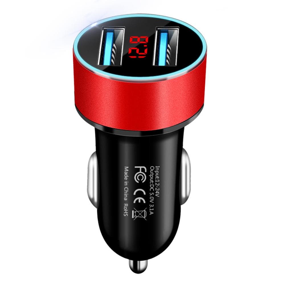 3.1A Dual USB Port LCD Display Car Mobile Phone Quick Charger red