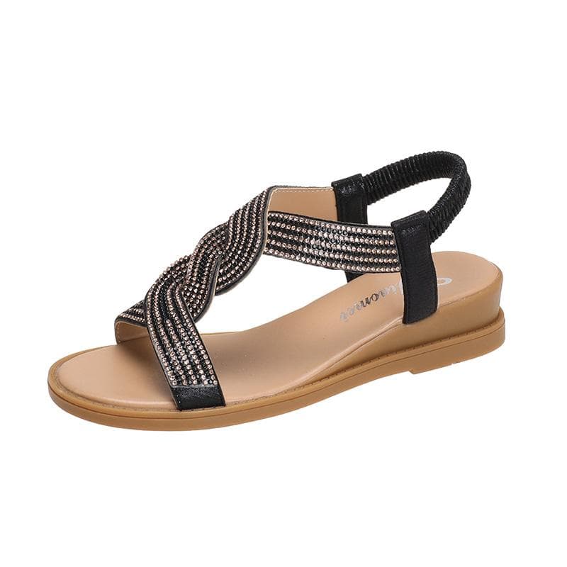 New Fashion Flat Woman Sandals Shoes Round Toe Summer Shoes Women Heel Diamond Decoration Slip on Size 35-42 Sandals Women 36