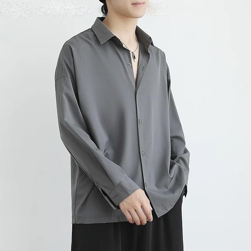 Black Shirt Men's Long Sleeve Korean Version Trend Handsome Uniform Jacket Spring and Autumn Casual Men's White Shirt 2XL 77.5-90kg grey