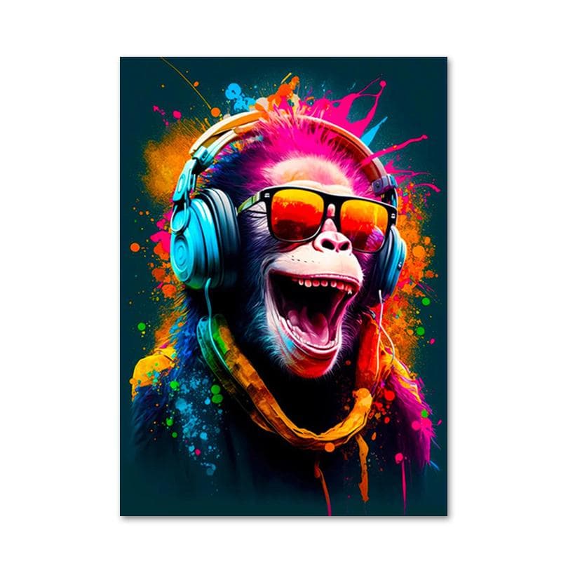 Street Pop Art Fun Animals Monkeys Wearing Headphones Posters Prints Game Handles Canvas Painting Wall Art for Home Decor 70X120cm No Frame