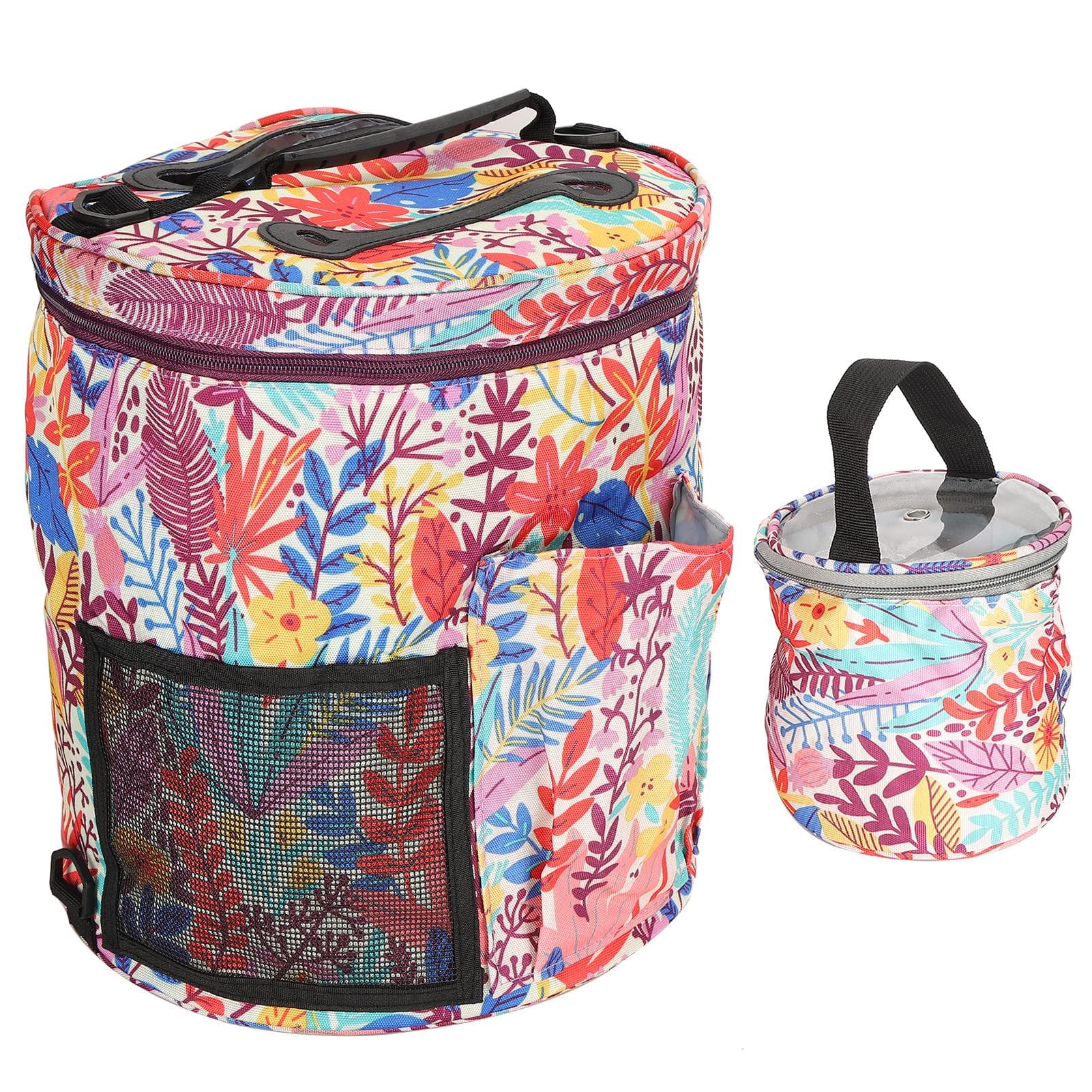 2Pcs Storage Bag 600D Oxford Cloth Printing MultiPocket Hand Strap Cylinder Shape Package(Green orange