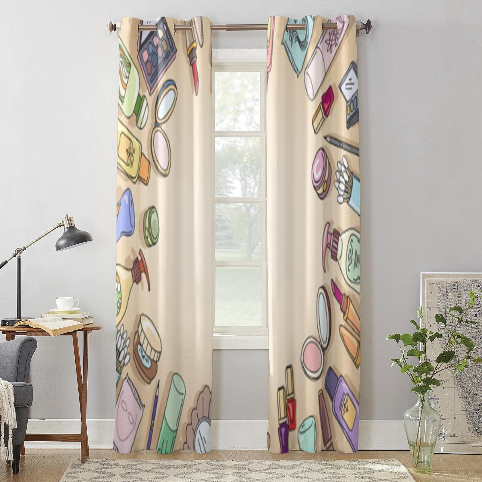 Modern Window Curtains Cosmetics Hand Drawn Luxury Fashion Curtains for Living Room Bedroom Kitchen Drapes 135W x 60H(cm) x1