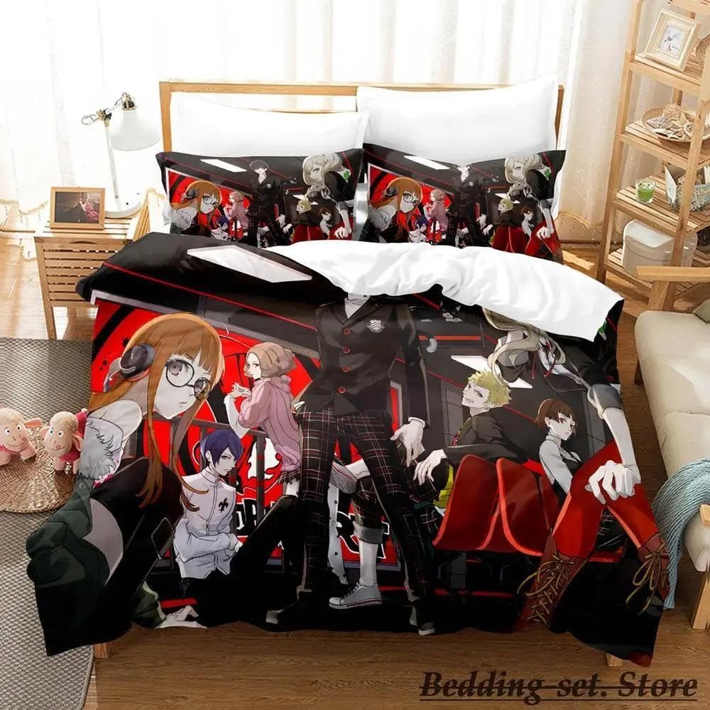 Game Persona 5 Bedding Set Cartoon Anime three-piece set Adult Kid Bedroom Duvetcover Sets 3D Kawaii lit 2 personnes EU Single 135x200cm