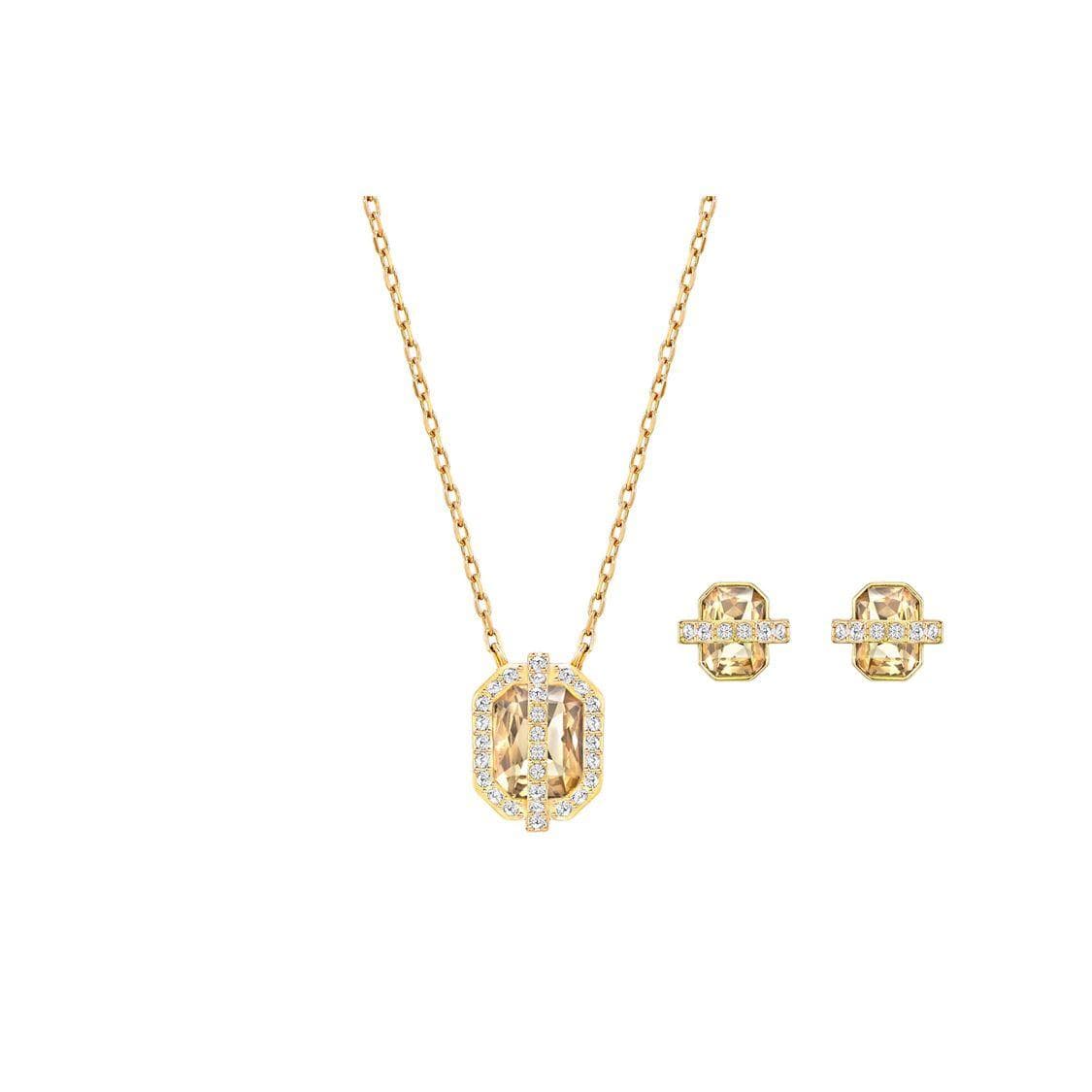 Swarovski Favor Series Gold Square Geometric Earrings Necklace Set Women jewelry 5528953 Box (Random Color)