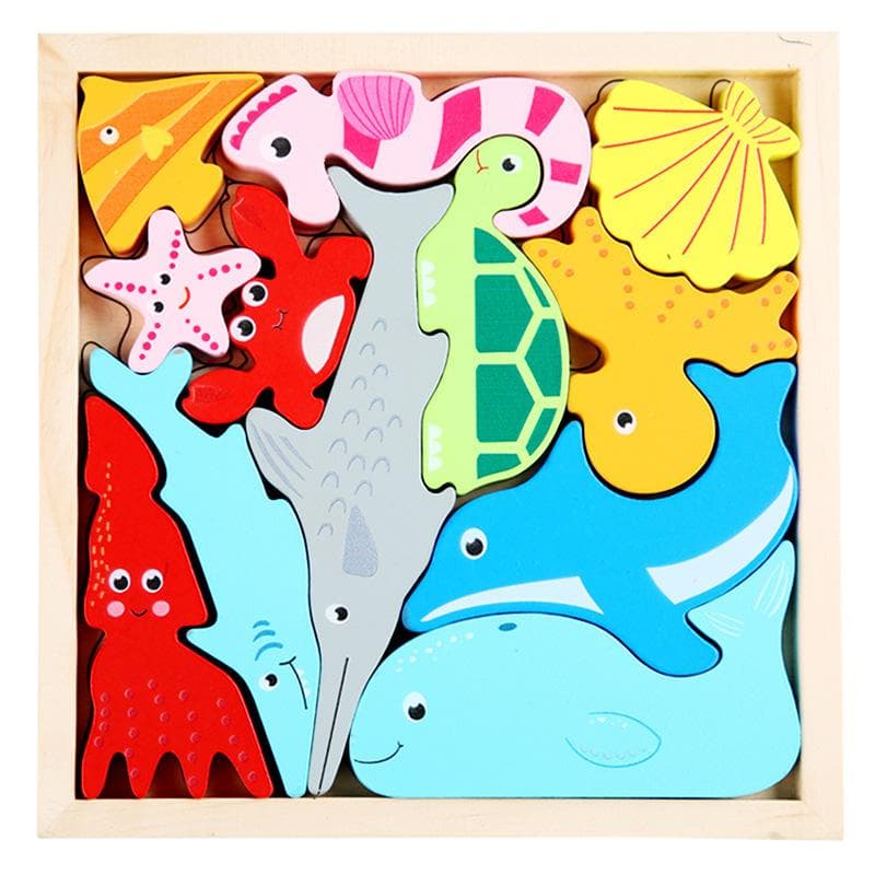 Cartoon Animal Three-dimensional Jigsaw Puzzle Children's Wooden Puzzle Early Education Hand Grasping Board Fruit and Vegetable Transportation Toy