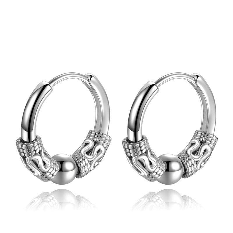 Personality Trend Dragon Totem Hoop Earrings For Men silver