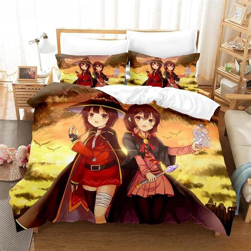 Kawaii KonoSuba Bedding Set Cartoon Anime three-piece set Adult Kid Bedroom Duvetcover Sets 3D Kawaii Girls king size bed sets 135x200cm 2pcs