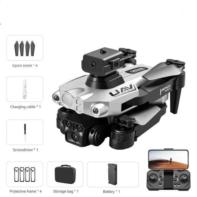 New LU200 UAV Dual-camera Aerial Photography WIFI FPV Optical Flow Positioning Obstacle Avoidance Quadcopter Toy Gift for Children 1 battery silver