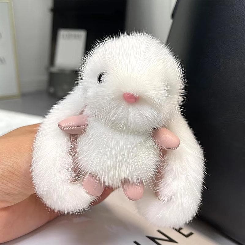Cute Furry Rabbit Keychain Key Rings Holder Decorations Bag Pendants Lovely Gift Accessories white
