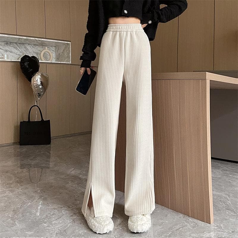 Narrow Version Straight-flat Trousers for Women In Autumn and Winter New Style Plus Velvet Thickened Corduroy Pants Small Floor Pants XL