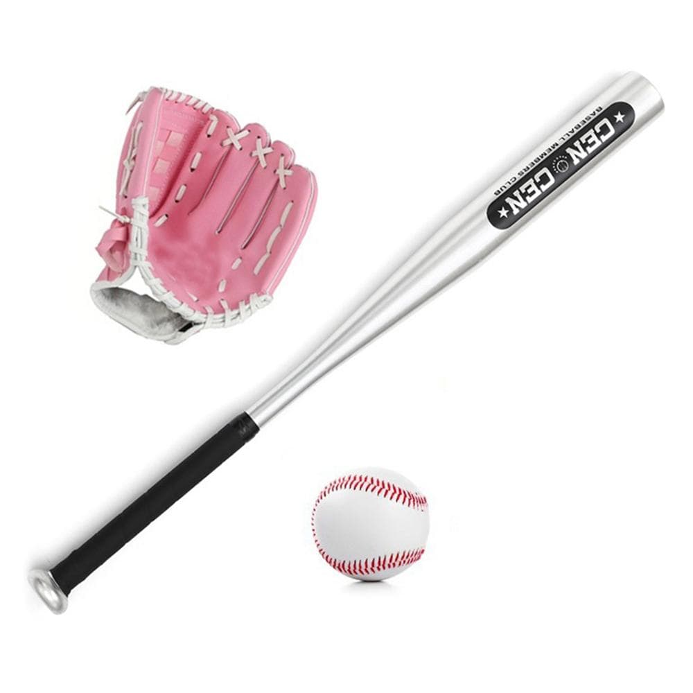 Baseball Balls Set Baseball Bat+Baseball+Baseball Gloves 25in Aluminum Alloy Baseball Bat 10.5in pink