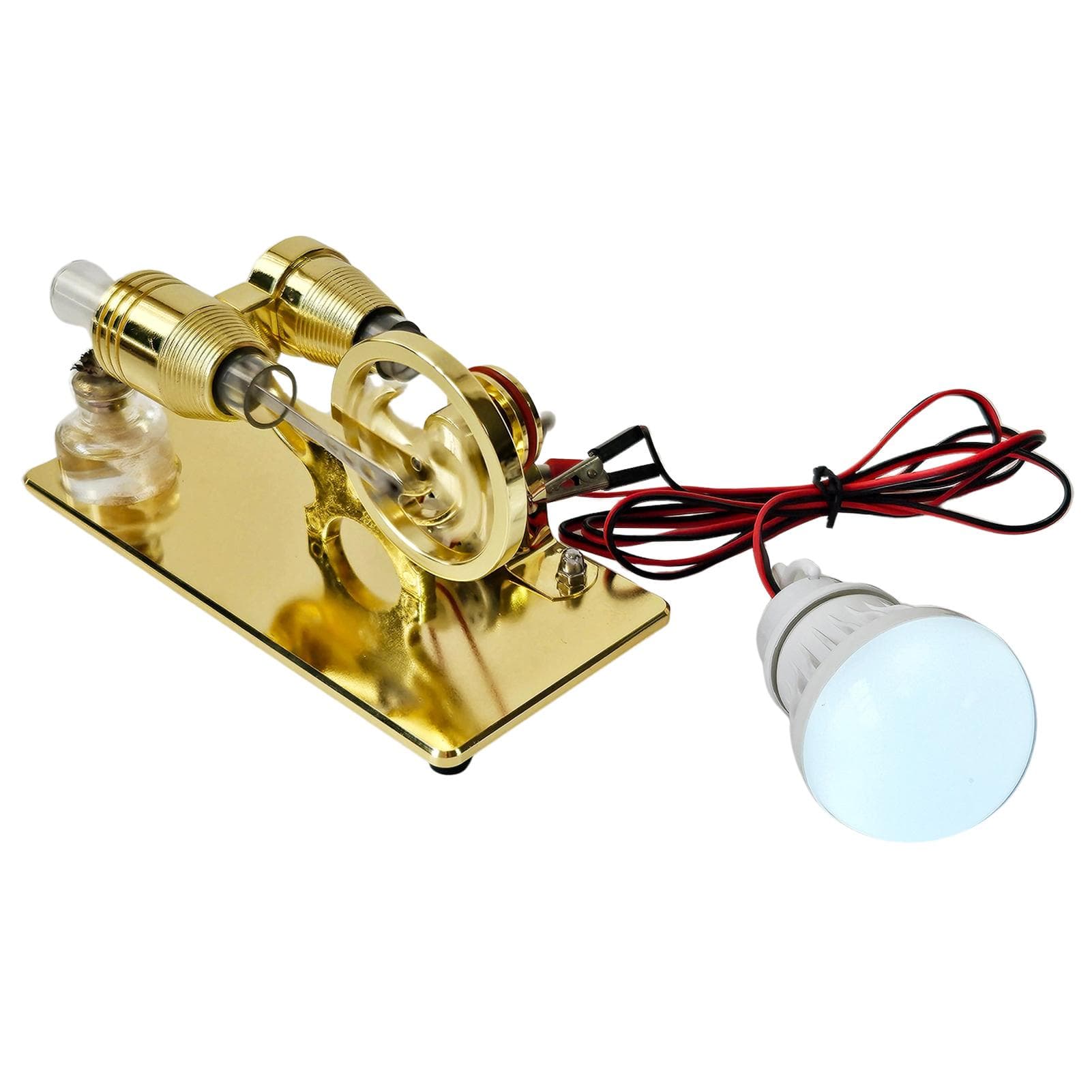 Hot Air Stirling Engine Electricity Generator Motor Model with LED Bulb Dollar Flywheel Design 0 gold