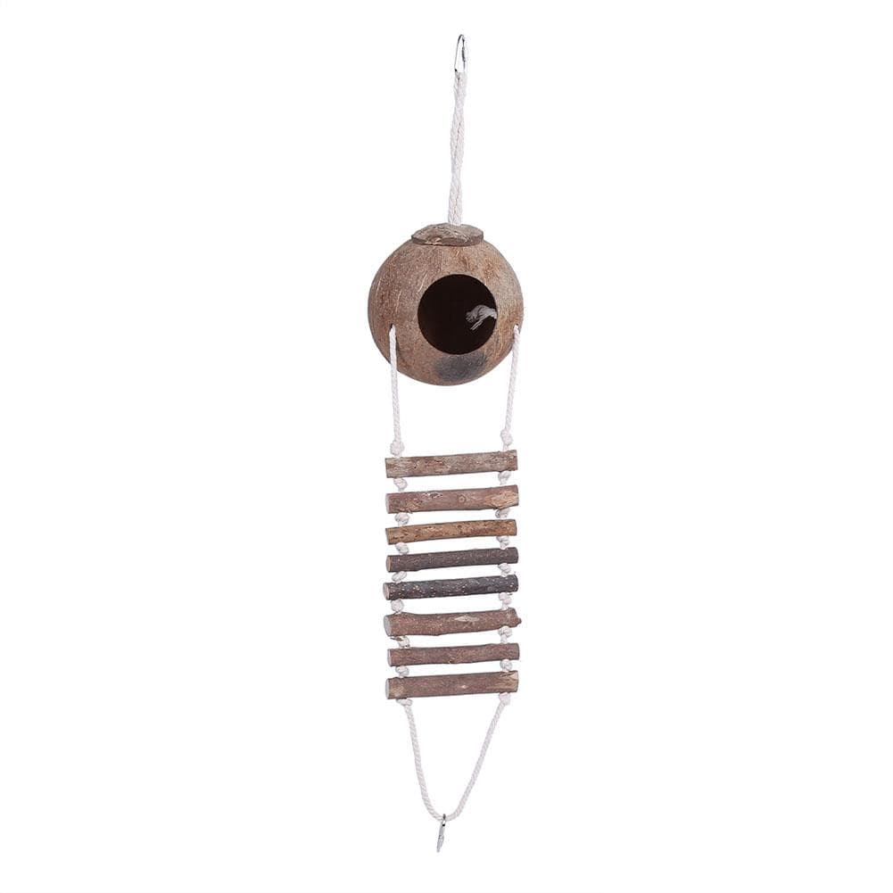 Natural Coconut Shell Bird Nest Pet Parrot House with Rope Ladder 2 Sizes (#2)