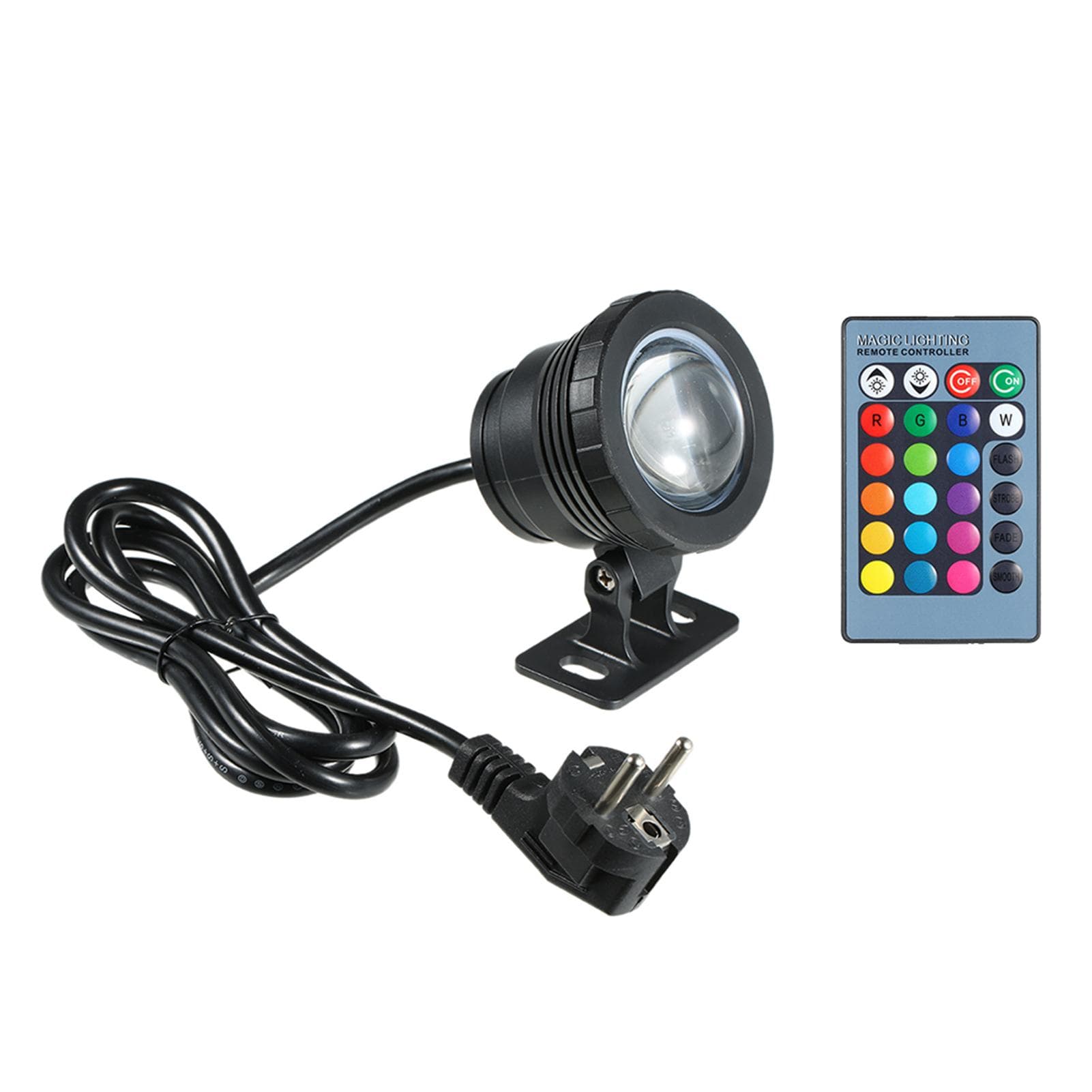 AC85-265V 10W RGB LED Underwater Light Submersible Lamp with Remote Control 16 Colors Changing EU Plug black