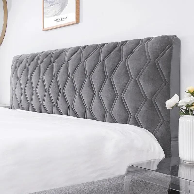All-inclusive Super Soft Smooth Quilted Head Cover Thicken Velvet Headboard Cover Solid Color Bed Back Dust Protector Cover W140 x H70cm
