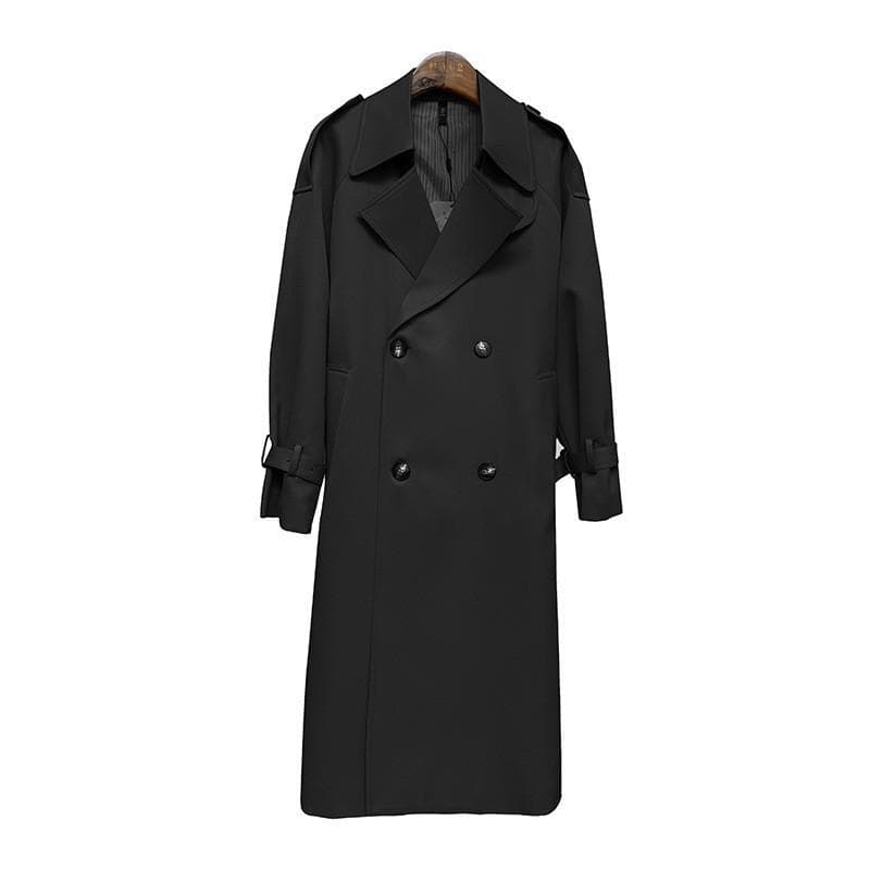 Women's New Spring and Autumn Double-breasted Trench Coat, Women's Temperament, Popular French Retro Style Long Coat XL black