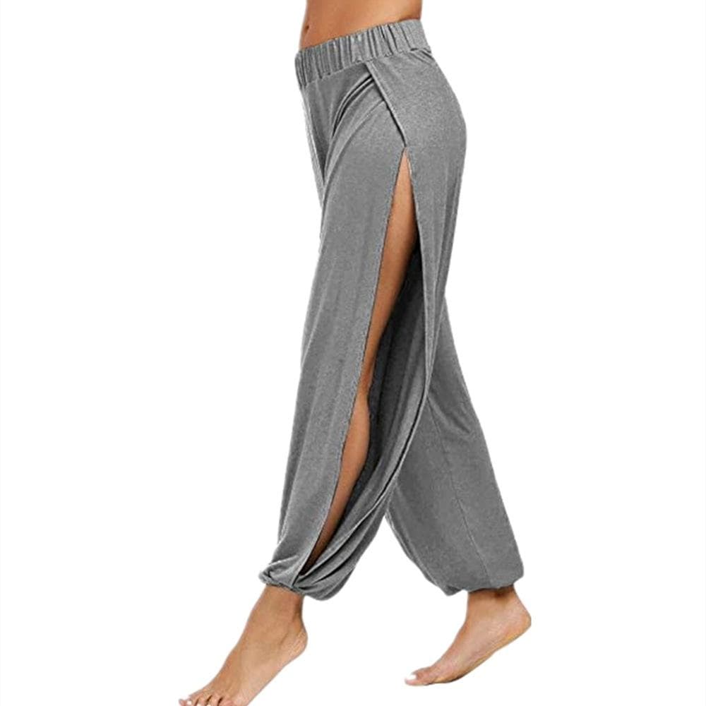 New Women Fashion Pants Yoga Pants Harem Pants for Women Side Slit Jogger Hippie Beach Sweatpants XL light gray