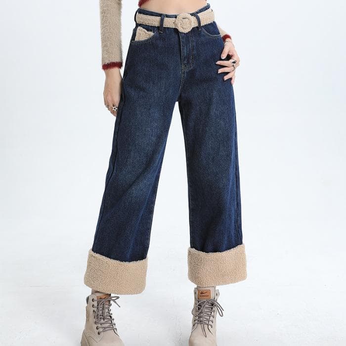 Straight Trousers for Women In Autumn and Winter Nine Distribution Belt Narrow Wide-leg Jeans for Women In Autumn and Winter 2XL