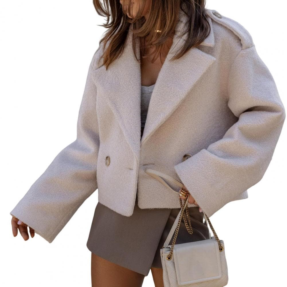 Retro Solid Color Jacket Stylish English Style Women's Jacket with Turn-down Collar Single-breasted Closure Solid Color for Fall M apricot