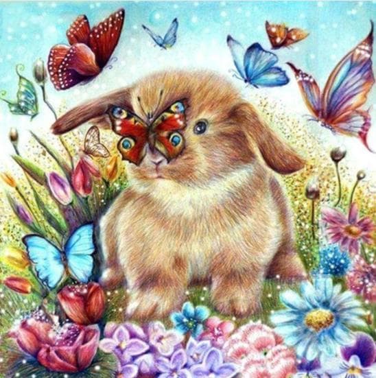 5D DIY Diamond Painting  Hares Butterflies  3D Diamond Rhinestone Embroidery Cross Stitch 30x30CM