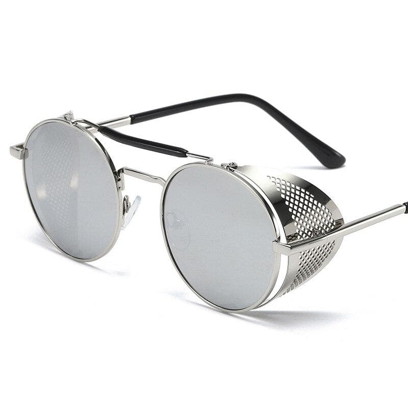 Steampunk Round Metal Sunglasses Wind Proof Mesh Flip Side Vintage Style UV Protection
