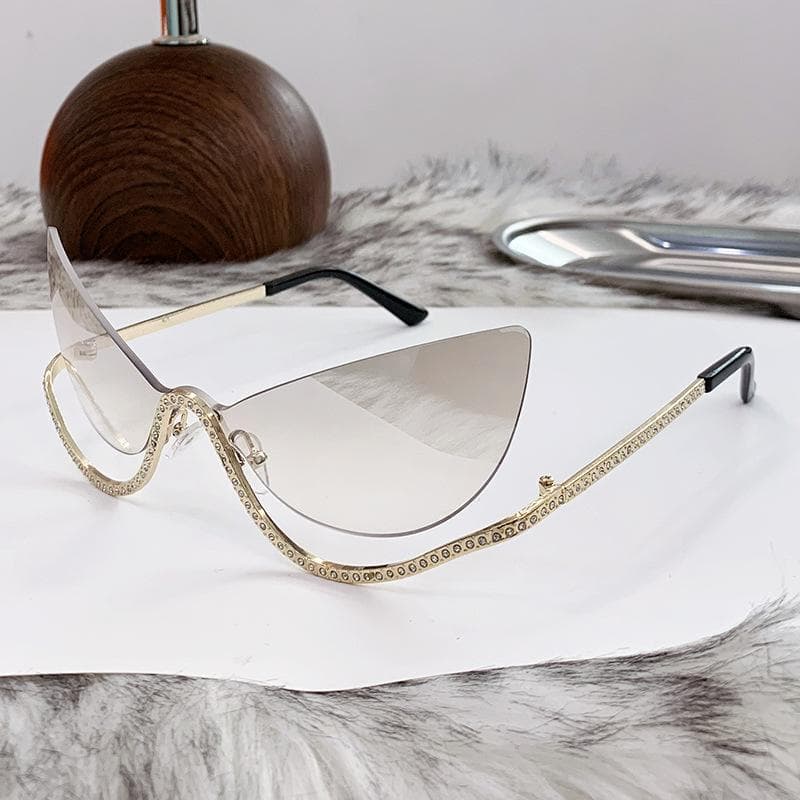 Vintage Y2K Rimless Cat Eye Sunglasses Women Luxury Designer Punk Diamond Butterfly UV400 Sun Glasses