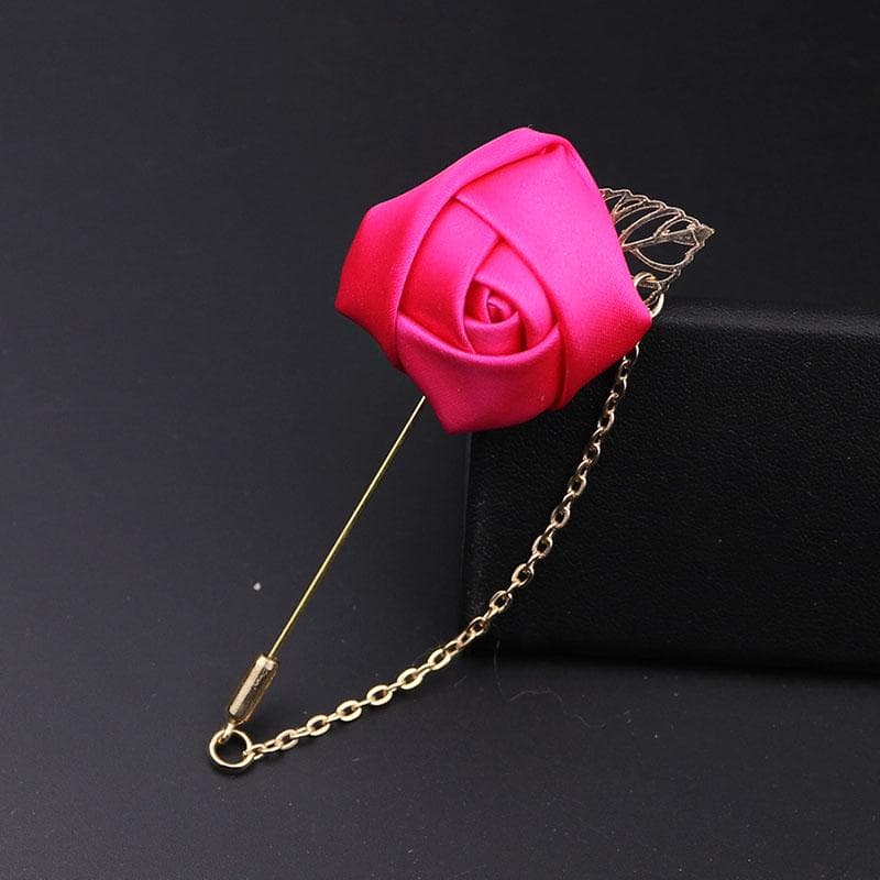 1 Pc Men Clothing Accessories Rose Leaf Shape Suit Lapel Flower Brooch Pin rose red