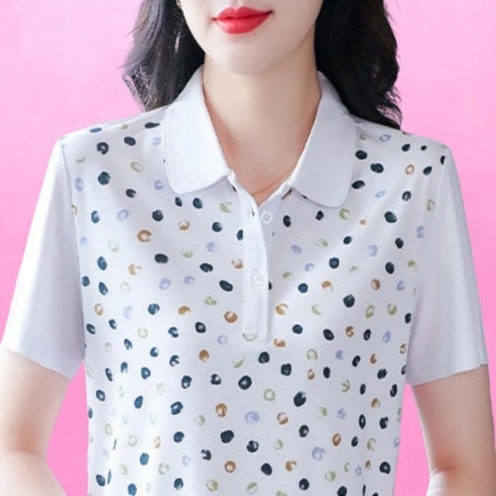 Mom's Large Size Loose Slim T-shirt for Women's New Lapel Casual Short-sleeved T-shirt for Women's Summer Polo Shirt 4XL white