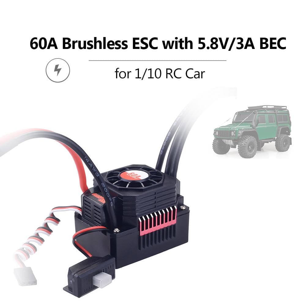 SURPASS HOBBY 60A Brushless ESC Waterproof Electronic Speed Controller for 1/10 RC Car Truck black