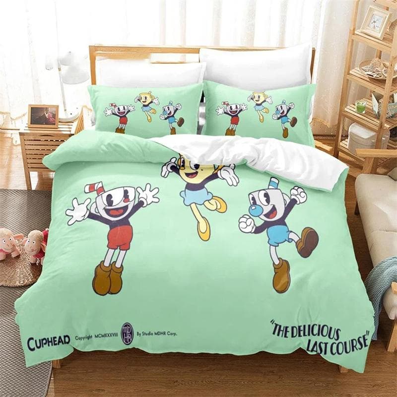 3D Printed Cartoon Cuphead Show Bedding Set,Girls Boys Adult Single Twin Queen Size,Duvet Cover Pillowcase Bedding 135x200cm 2pcs