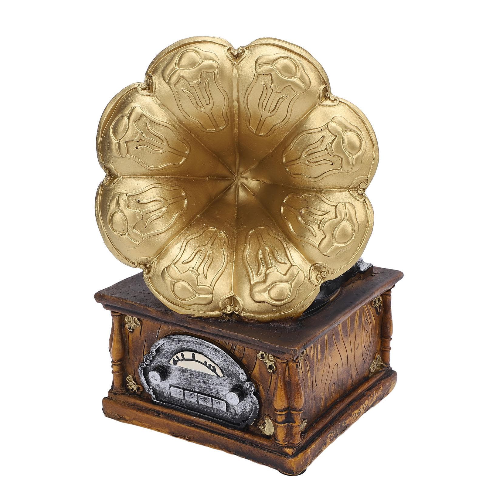 Model Phonograph Retro Gramophone Record Player Resin Ornament Decoration Photography Prop Gold