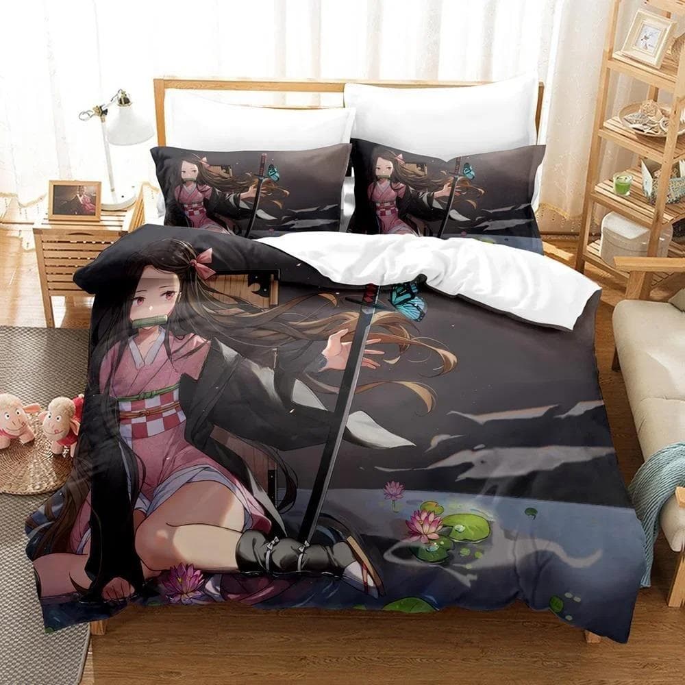 3D Printed Anime Bed Sheet Demon Slayer Bedding Set Single Twin Full Queen King Size Bed Set Adult Kid Bedroom Duvet cover Sets 70x133cm 2pcs
