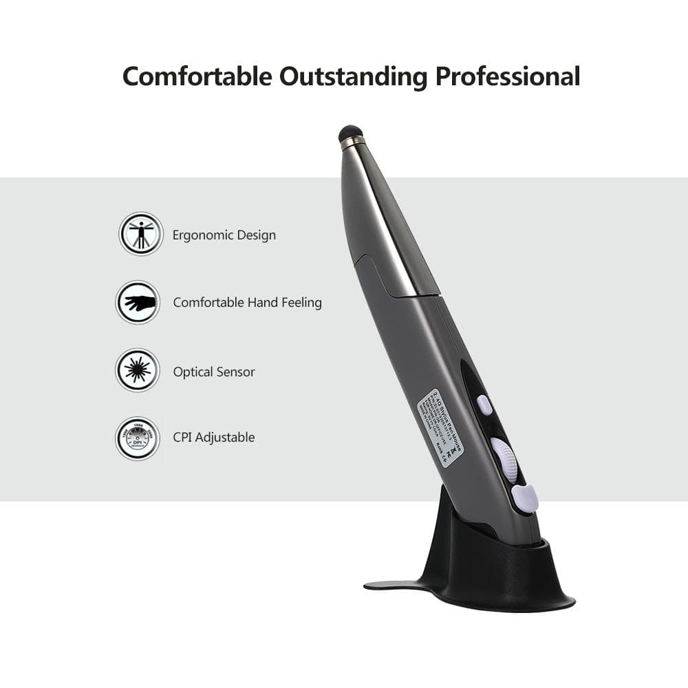 2.4G Wireless 3-Level Adjustable 800/1200/1600CPI Optical Touch Pen Mouse with Web Scrolling for PC grey