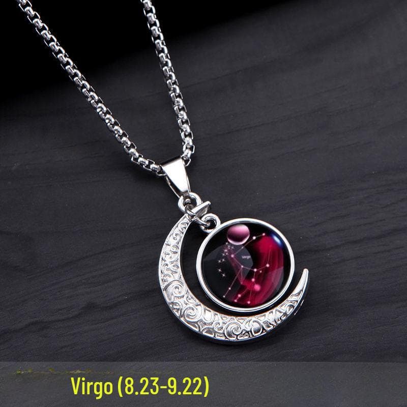 Glow-in-the-Dark Zodiac Pendant Necklace - Retro, Unisex, Trendy, and Personalized.