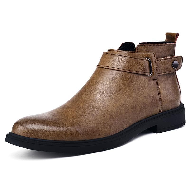 Autumn and Winter New Men's Chelsea Boots Fashion Men's Comfortable Buckle Short Boots Men's Velvet Warm Black/Brown Ankle Boots 39 brown