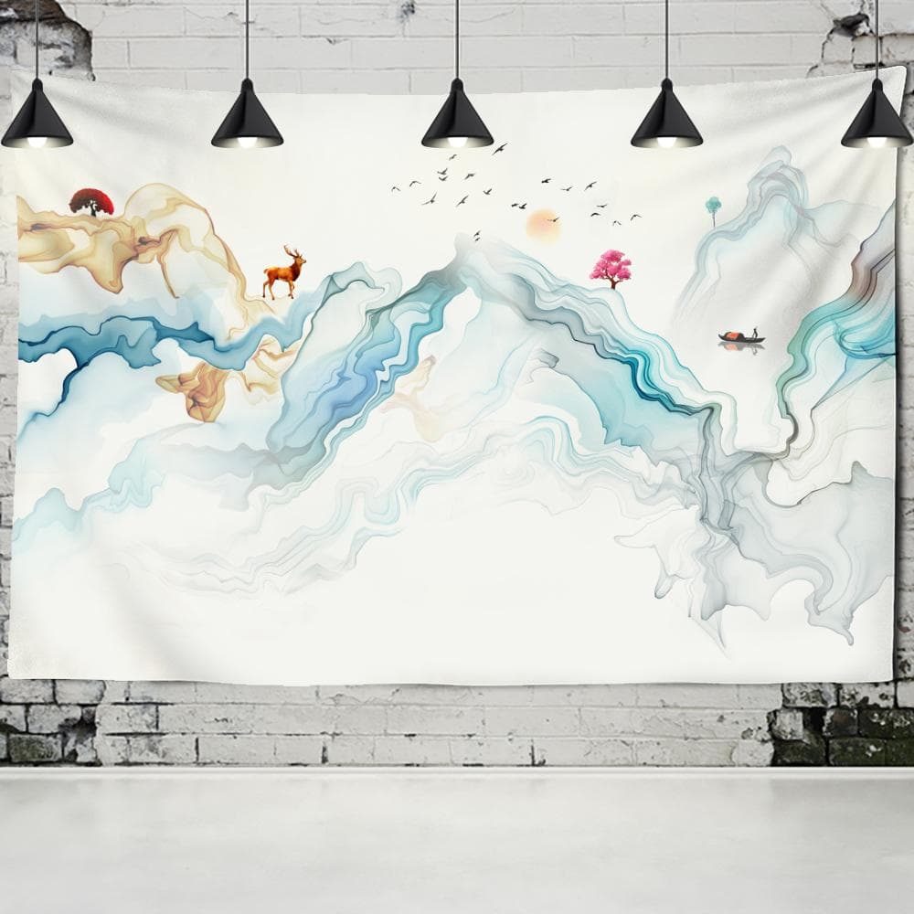 Sunset Mountain Series Tapestry Wall Hanging Beach Towel Bohemian Chinese Landscape Painting Dormitory Decor 95x70cm